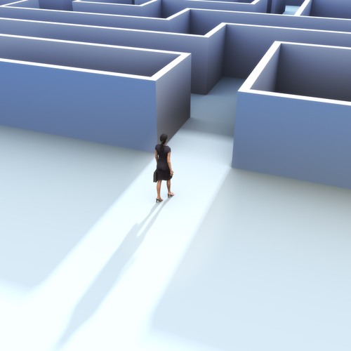 Woman entering a maze